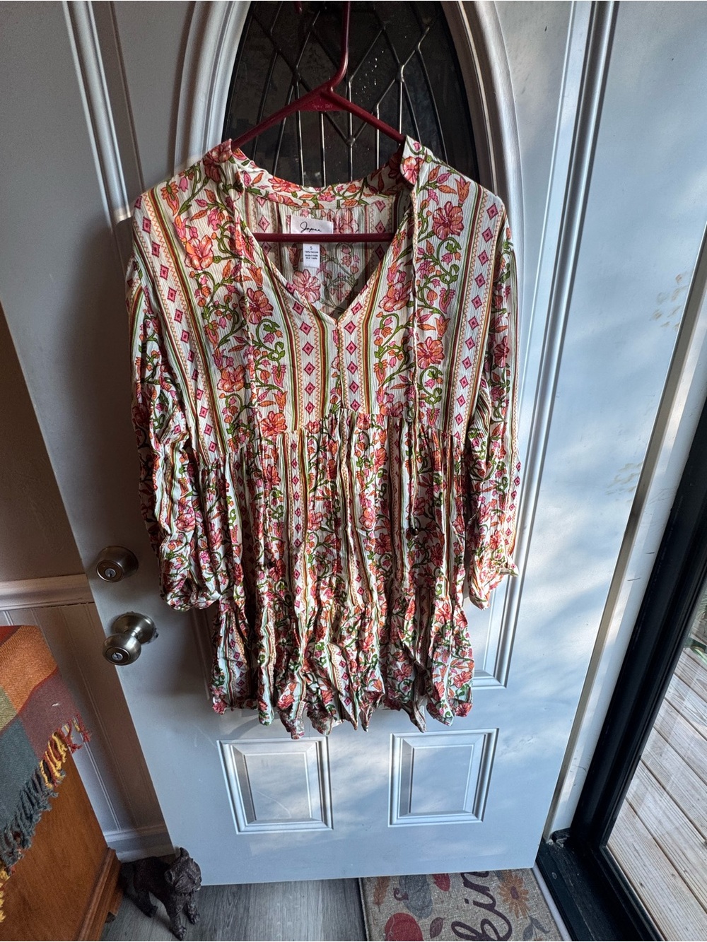 Japna Boho Floral Tiered Long Sleeve Dress Small